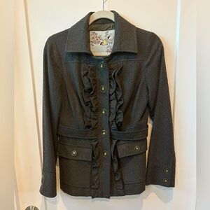 Anthropologie Army Green Wool Blend Ruffled Women's Jacket